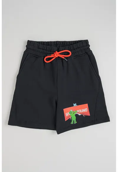 Pantaloni scurti cu impriemu logo si talie ajustabila - Rosu/Negru