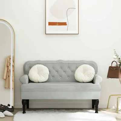 vidaXL Bancă cu spătar gri deschis 119,5x64,5x75 cm catifea