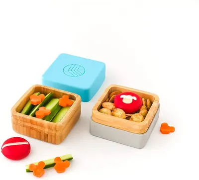 Set 2 caserole pentru gustari din bambus albastru si gri eco rascals