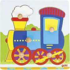 Puzzle din lemn cu mânere Goki - Tren, 5 piese