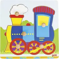 Puzzle din lemn cu mânere Goki - Tren, 5 piese