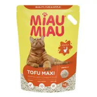 MIAU MIAU Tofu Maxi, Vanilie, așternut igienic pisici, peleți, tofu, neaglomerant, ecologic, biodegradabil, 15l MIAU MIAU Maxi, neparfumat, așternut igienic pisici, peleți, tofu, neaglomerant, ecologic, biodegradabil, 15l