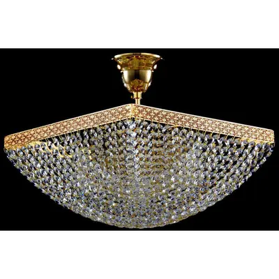 Candelabru Diamant Crystal Quadrato,4 becuri dulie E27, 230V,L.30cm, H.26 cm,Auriu