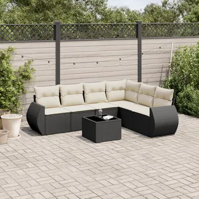 Gossi set canapele de gradina cu perne, 7 piese, negru, poliratan