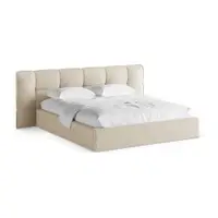 Pat matrimonial bej tapițat cu spațiu de depozitare cu somieră 160x200 cm Eric – Micadoni