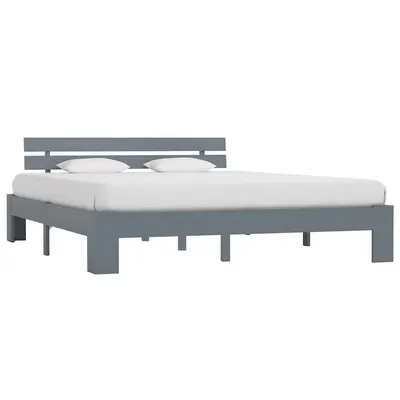 vidaXL Cadru de pat cu tăblie, gri, 160x200 cm, lemn masiv de pin