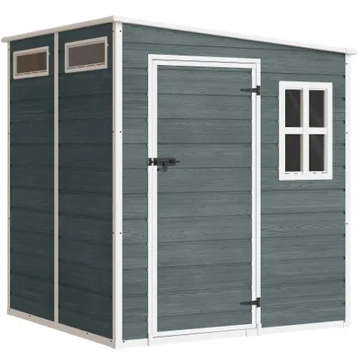 Outsunny Șopron pentru unelte 2,89 m², aspect lemn, 3 ferestre, ventilație, podea, încuietoare, mănuși, 182 x 182 x 196 cm | Aosom Romania