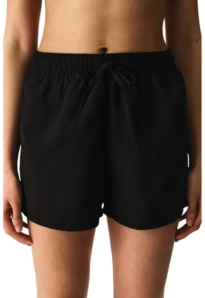Pantaloni scurti de baie cu perforatii decorative laterale - Negru