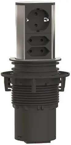 Priza rabatabilă Bachmann - ELEVATOR, 1x Schuko, 2x Euro, 2 m, inox