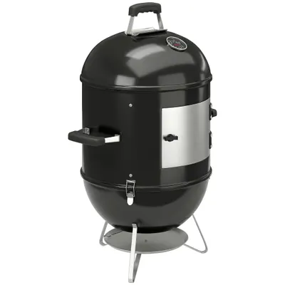 Outsunny Afumător 3-în-1 cu 3 Grătare de Gătit, Termometru Integrat, Ventilație Reglabilă, 62,5x47,5x91cm, Negru | Aosom Romania