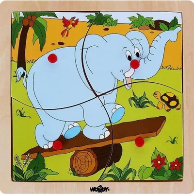 Puzzle din lemn Woody - Elefant, 4 piese