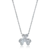 Lant cu pandantiv floral din aur alb cu diamante baguette si rotunde de 0.38ct