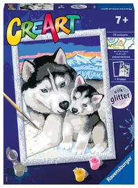 Set de pictură pe numere Ravensburger CreArt - Husky drăguți