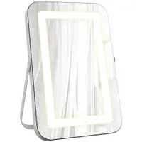 HOMCOM Oglindă de Machiaj LED cu Lumini Reglabile pe 3 Culori, USB și Oglindă de Mărire Rotativă, 31x41,5x3 cm, Alb | Aosom Romania