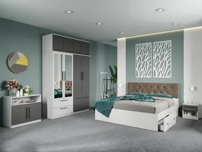 Set dormitor complet Alb-Gri cu comoda - Madrid - C112