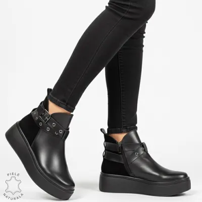 GHETE DAMA din PIELE Naturala cu catarama decorativa CRL1536 NEGRU