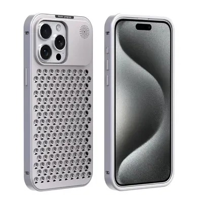 Husa Guardian cu Perforatii, Disipare caldura pentru iPhone 14 Pro, Difuzor aroma, Antisoc, Metal, Argintiu Engros
