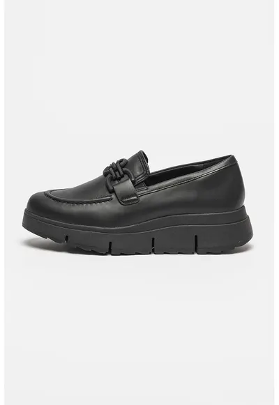 Pantofi loafer de piele cu aplicatie contrastanta - Negru