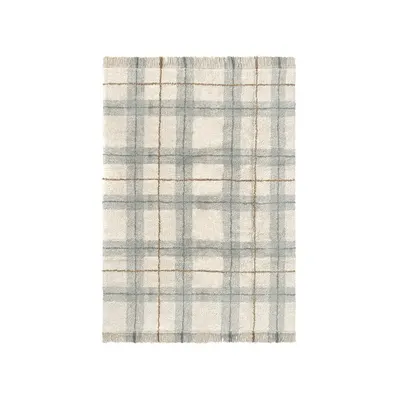 Covor crem-verde salvie lavabil, țesut manual din bumbac 90x120 cm Tartan Blue Sage – Lorena Canals