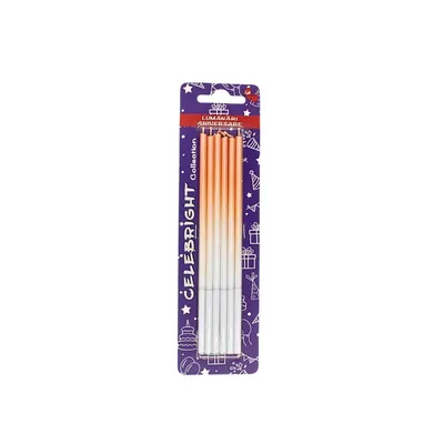 Set 6 lumânări pentru tort, Celebright, somon degrade, bază albă, 15 cm