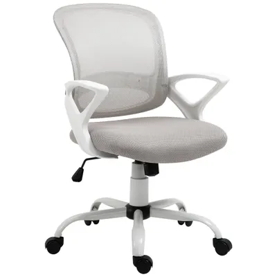 Scaun de Birou din Plasa din Material Textil Gri, Scaun pentru Masa de Lucru Ergonomic si Rotativ cu Înaltime Ajustabila Vinsetto | Aosom Romania