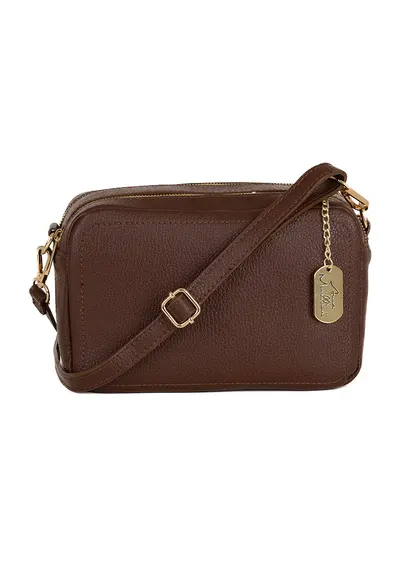 Geanta crossbody de piele cu aspect granulat - Maro inchis