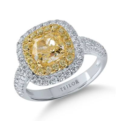 Inel din aur alb-galben cu diamante galbene de 2.31ct si diamante transparente de 0.87ct