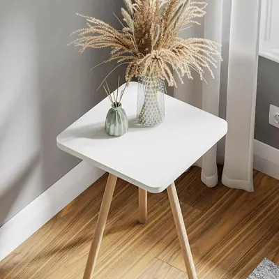 Masuta decorativa cu picioare din lemn, 34 x 34 cm, stil nordic