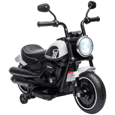 HOMCOM Motocicletă Electrică pentru Copii 18-36 Luni cu Roți Ajutătoare și Far, 76x42x57 cm, Alb și Negru | Aosom Romania