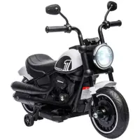 HOMCOM Motocicletă Electrică pentru Copii 18-36 Luni cu Roți Ajutătoare și Far, 76x42x57 cm, Alb și Negru | Aosom Romania