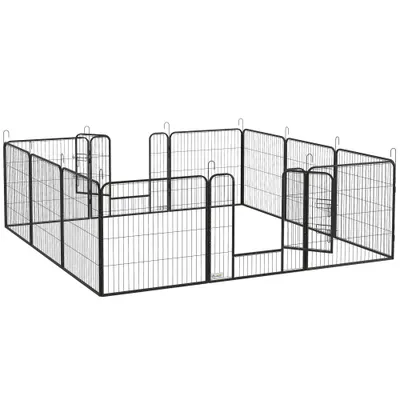 PawHut Gard pentru Câini, Incintă Modulară pentru Câini din 8 Secții pentru Interior și Exterior, 80x100 cm, Negru | Aosom Romania