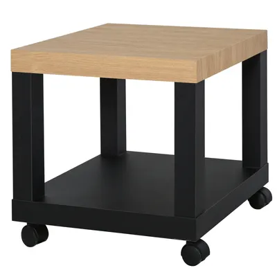 HOMCOM Masă auxiliară rulantă, masă de cafea modernă cu poliță deschisă, 40 x 40 x 40 cm, lemn natural & negru | Aosom Romania