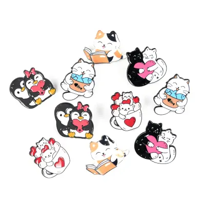 Set 10 brose martisor cu pisici si pinguini