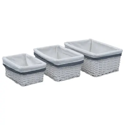 vidaXL Set de coșuri suprapuse, 3 piese, alb, salcie