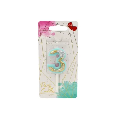 Lumânare aniversară pentru tort, Giftdesign, cifra 3, colecția Flower, 4.5 cm