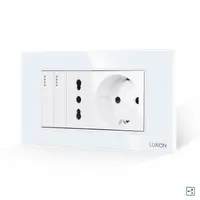Intrerupator Dublu Cap Scara + Priza Ingusta + Priza Schuko cu Rama din Sticla LUXION, Standard Italian, 4M
