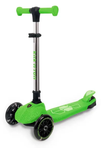 Trotineta pliabila cu 3 roti luminoase, ghidon reglabil si platforma cu banda LED, Kick'n Roll, L5 Jelly, Verde