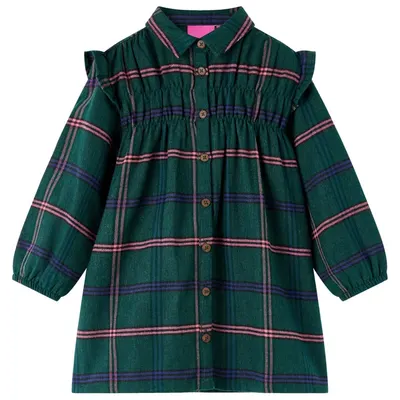 Rochie pentru copii cu mâneci lungi și volane, verde închis, 128
