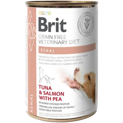 Hrana umeda pentru caini Brit Grain Free Veterinary Diet Renal, ton si somon cu mazare, 400 g