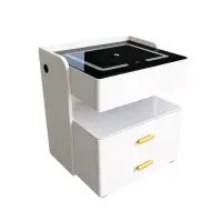 Noptieră inteligentă cu încărcare wireless 15W, iluminare LED cu 3 culori, seif integrat și lumină de noapte cu senzor-culoare alb