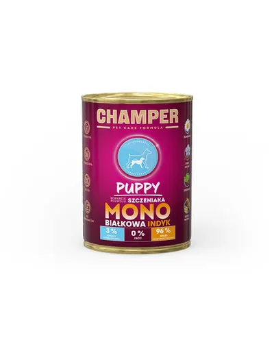 CHAMPER Puppy hrana umeda pentru catei 400 g monoproteica, curcan