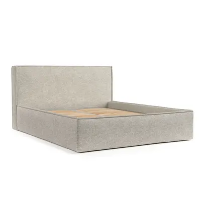Pat matrimonial gri deschis tapițat cu spațiu de depozitare cu somieră 160x200 cm Lounge L – Maison de Rêve