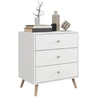 HOMCOM Comodă 3 sertare Design scandinav Mobilier de Depozitare Camera MDF Alb mânere picioare conice Lemn Masiv de pin | Aosom Romania