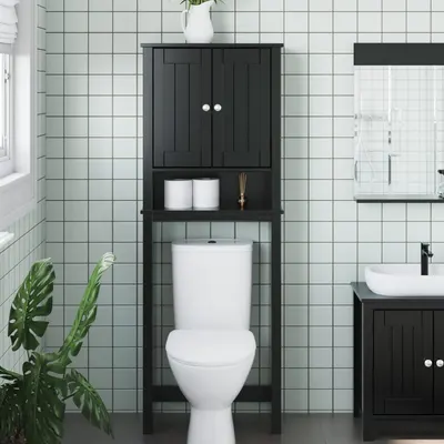 vidaXL Depozitare deasupra toaletei „BERG” negru 60x27x164,5 cm lemn