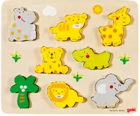Puzzle din lemn Goki - Animale sălbatice, 8 piese