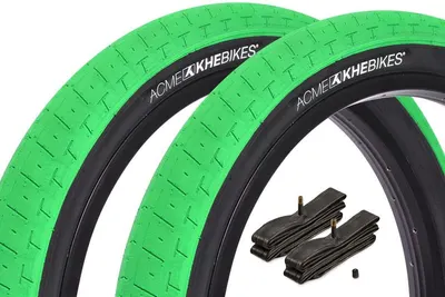 Set cauciucuri BMX KHE ACME 20 inch x 2,40 inch verde + cameră AV