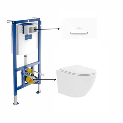Set vas wc suspendat, tornado, alb, Fluminia Ricci cu rezervor incastrat si clapeta de actionare dual-flush, alba cu 2 butoane, VilleroyBoch ViConnect