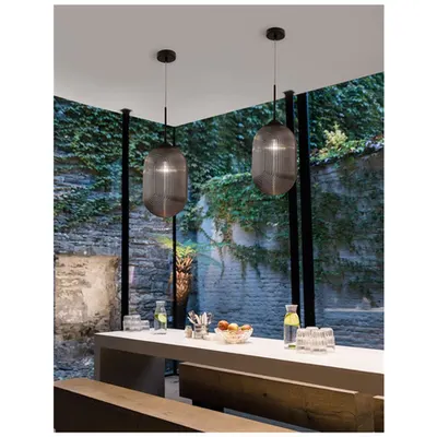 Lampa suspendata ATHENA Fumuriu Gray Sticla Mat Negru Metal LED E27 1x12 Wat 230 Volt IP20 Fara bec