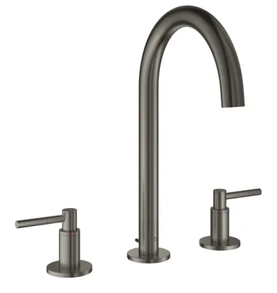 Baterie lavoar Grohe Atrio 20009AL3, 1/2 inch, montare pe blat, marimea M, dubla comanda, pivotanta, evacuare cu tija, mat, Hard Graphite