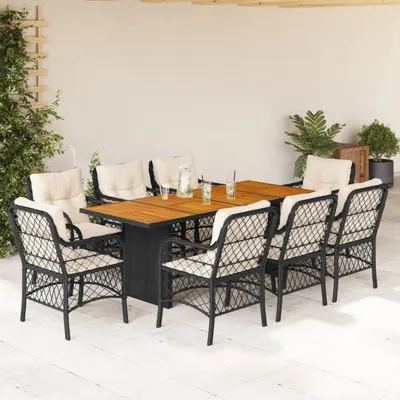 Gossi set mobilier de gradina cu perne, 9 piese, negru, poliratan